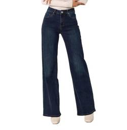 Nina Carter P211 Damen Tall Bootcut Jeans High Waist Schlaghosen Stretchjeans Jeanshosen Used-Look, Dunkelblau (P211-2), M von Nina Carter