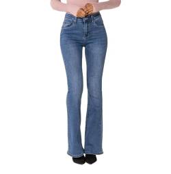 Nina Carter P212 Damen Tall Bootcut Jeans High Waist Schlaghosen Stretchjeans Jeanshosen Used-Look, Blau (P212-5), XL von Nina Carter