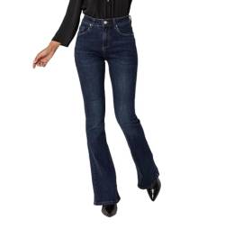 Nina Carter P212 Damen Tall Bootcut Jeans High Waist Schlaghosen Stretchjeans Jeanshosen Used-Look, Dunkelblau (P212-2), L von Nina Carter