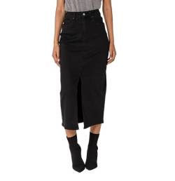 Nina Carter P215 Damen High Waist Wadenlanger Jeansrock mit Vorderem Schlitz Langer Rock Reißverschluss Stretch Used-Look, Schwarz (P215-8), L von Nina Carter