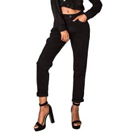 Nina Carter Q1806 Damen Boyfriend Jeanshosen HIGH Waist Used-Look Jeans Waschungseffekt (Schwarz (Q1806-6), S) von Nina Carter