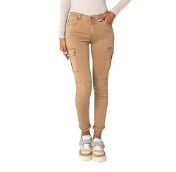 Nina Carter S353 Damen Cargohosen Skinny Fit Jeanshosen Cargo Jeans Stretchjeans Cargojeans Used Look, Beige (S352-1), XL von Nina Carter