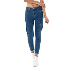 Nina Carter S353 Damen Cargohosen Skinny Fit Jeanshosen Cargo Jeans Stretchjeans Cargojeans Used Look, Blau (Q1887), XL von Nina Carter