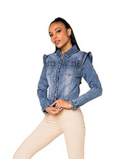 Nina Carter S506 Damen Jeansjacke Denim-Jacke Übergangsjacke Used-Look Jacke Waschungseffekt (Blau (S506), L) von Nina Carter
