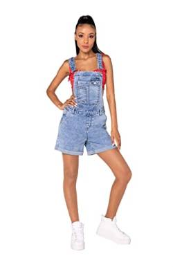 Nina Carter S511 Damen kurze Latzhose Jeans Boyfriend Denim Overall Jumpsuit Used-Look Sommeroverall (S, Hellblau (S511-5)) von Nina Carter