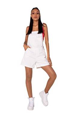 Nina Carter S511 Damen kurze Latzhose Jeans Boyfriend Denim Overall Jumpsuit Used-Look Sommeroverall (S, Weiß (S511-7)) von Nina Carter