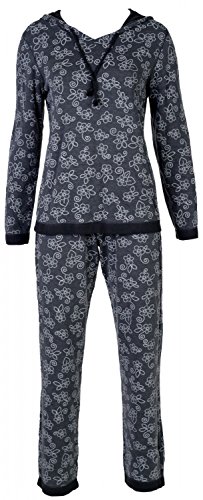 Nina von C. Damen Hausanzug Schlafanzug Homewear Kapuze romantischer floraler All - Over Druck, Grösse:L - 40, Farbe:anthrazit von Nina von C.