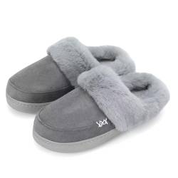 NineCiFun Damen Winter Hausschuhe Warme Flauschige Plüsch Pantoffeln rutschfest Slip on Flache hüttenschuhe（42/43EU,Grau von NineCiFun