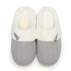 NineCiFun Hausschuhe Damen Winter Wärme Bequem Plüsch Memory Foam rutschfeste Indoor Pantoffeln(EU36/37,Grau) von NineCiFun
