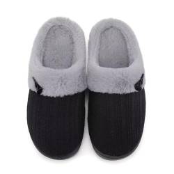NineCiFun Hausschuhe Damen Winter Wärme Bequem Plüsch Memory Foam rutschfeste Indoor Pantoffeln(EU38/39,Schwarz) von NineCiFun