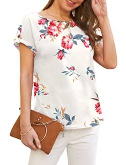 Ninee Damen 2023 Kurzarm T Shirts Basic Lose Tunika Tops Fledermausärmel Casual Tee, 08 Flower White, XX-Large von Ninee