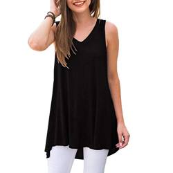 Ninee Damen Ärmellos Top V-Ausschnitt Sommer Lässiges Tank Tops T-Shirts Tunika Tops (Black,Large) von Ninee