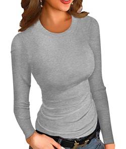 Ninee Damen Langarmshirt Scoop Neck Gerippte Sweatshirts Sexy Herbst Shirts Tops(Light Grey,Large) von Ninee