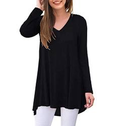 Ninee Damen Langarmshirt V-Ausschnitt Herbst Tunika Tops Bluse T-Shirts (Black,Large) von Ninee