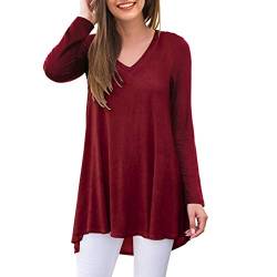 Ninee Damen Langarmshirt V-Ausschnitt Lässig Lose Tunika T Shirt Bluse Tops (Wine Red,Small) von Ninee