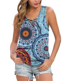 Ninee Damen Sommer ärmellose Criss Cross Casual Sexy Tank Tops Basic Bluse (Flower Multiple Blue,Large) von Ninee