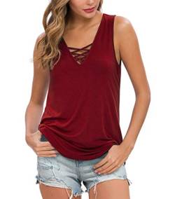 Ninee Damen Sommer ärmellose Criss Cross Casual Tank Tops Basic Bluse (Wine Red,Medium) von Ninee