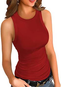 Ninee Damen Tank Tops ärmellos Basic gerippt schlank Stricken Stretch Shirt Oberteile (Wine Red,Medium) von Ninee