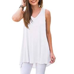 Ninee Damen V-Ausschnitt Top Ärmellos Sommer Lässiges Tank Tops T-Shirts Tunika Tops (White,Medium) von Ninee