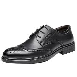 Ninepointninetynine Formale Schuhe for Herren, Schnür-Brogue, geprägte Flügelspitzen, echtes Leder, Derby-Schuhe, Blockabsatz, rutschfest, rutschfest, klassisch (Color : Schwarz, Size : 37 EU) von Ninepointninetynine