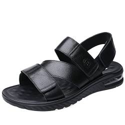 Ninepointninetynine Lässige Sandalen for Herren, offene Zehenpartie, Zwei Riemen, gepolstert, Dicke Sohle, Strandsandale, Leder, rutschfeste Wandersandalen (Color : Schwarz, Size : 39 EU) von Ninepointninetynine