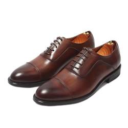 Ninepointninetynine Oxford Anzugschuhe für Herren, Schnürschuhe, runde brünierte Zehenpartie, echtes Leder, Zehenkappe, Blockabsatz, rutschfest, niedrig, rutschfest, Business-Stil, braun, 42 1/3 EU von Ninepointninetynine