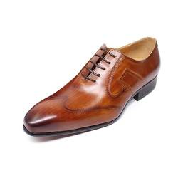 Ninepointninetynine Oxford-Schuhe für Herren, Schnürung, spitz, brüniert, Flügelspitze, echtes Leder, rutschfeste Gummisohle, niedriges Oberteil, rutschfest, Business-Stil, braun, 41 1/3 EU von Ninepointninetynine