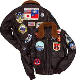 Herren Top Airforce Gun Abnehmbare Pelz Vintage Lederjacke B3 Bomber Stil WW2 Navy Pilot Jacket,Tom Cruise USAAF Patches Echtleder Maverick Jacke, Orignalbraun, L von Ninetees Craft