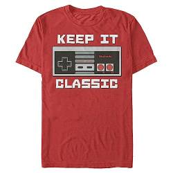 Nintendo Herren Keep It Classic T-Shirt, Rot/Ausflug, einfarbig (Getaway Solids), L von Nintendo
