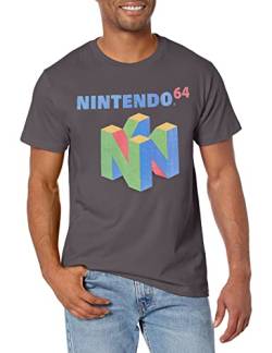 Nintendo Herren N64 Logo Kurzarm T-Shirt, Dunkelgrau, 3X-Groß von Nintendo