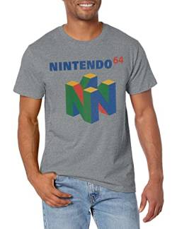 Nintendo Herren N64 Logo Kurzarm T-Shirt, Premium Athletic Heather, 3X-Groß von Nintendo