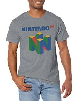 Nintendo Herren N64 Logo Kurzarm T-Shirt, Premium Athletic Heather, X-Groß von Nintendo