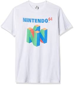 Nintendo Herren N64 Logo Kurzarm T-Shirt, Weiss/opulenter Garten, Klein von Nintendo