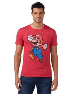 Nintendo Herren Super Mario Jump Pose T-Shirt, Rot meliert, L von Nintendo