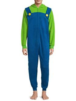 Nintendo Herren Super Mario Luigi Fleece Pyjama Union Anzug mit Schnurrbart, blau, Large von Nintendo