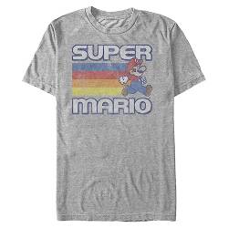 Nintendo Herren Super Mario Running Retro Stripe T-Shirt, Athletic Heather, Groß von Nintendo