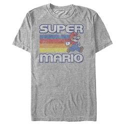 Nintendo Herren Super Mario Running Retro Stripe T-Shirt, Athletic meliert, 3X-Groß von Nintendo