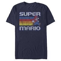 Nintendo Herren Super Mario Running Retro Stripe T-Shirt, Marineblau, Klein von Nintendo