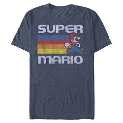 Nintendo Herren Super Mario Running Retro Stripe T-Shirt, Marineblau meliert, XX-Large von Nintendo
