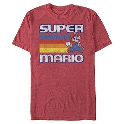 Nintendo Herren Super Mario Running Retro Stripe T-Shirt, Rot meliert, 3X-Groß von Nintendo