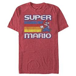 Nintendo Herren Super Mario Running Retro Stripe T-Shirt, Rot meliert, L von Nintendo