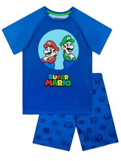 Super Mario Schlafanzug I Gaming Jungen Schlafanzug Gamer Kurzer Schlafanzug Blau 134 von Nintendo