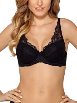 Nipplex Claudia | Dessous | Sinnlicher Spitzen-Bralette | BH mit Blumen Spitze Schalen | Push-up | Bügel | Verstellbare Träger | Herausnehmbare Pads | Elegant | Schwarz | Größe 65D von Nipplex