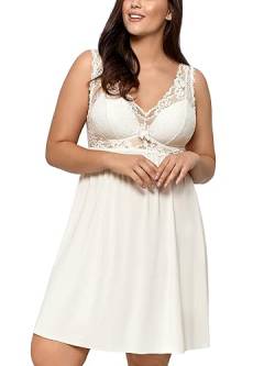 Nipplex Damen Nachthemd Bona Plus Size, Gr. 2XL-4XL, fließende Stoffqualität, breite Träger, raffiniertes V-Dekolleté mit gepolsterten Cups, hohe Taille mit breiter Spitzenbordüre von Nipplex