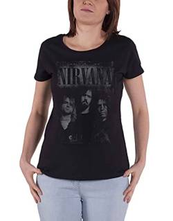 Nirvana Faded Faces Damen-T-Shirt, kurzärmlig, Schwarz, regulär/normale Passform, Schwarz , XS von Nirvana