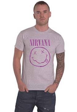 Nirvana T Shirt Purple Smile Band Logo Nue offiziell Unisex Grau XL von Nirvana