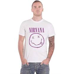 Nirvana T Shirt Purple Smile Band Logo Nue offiziell Unisex Weiß L von Nirvana