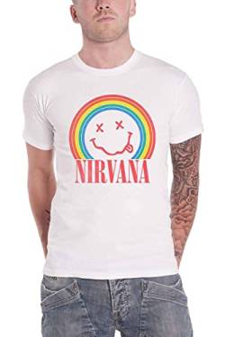Nirvana T Shirt Rainbow Smile Band Logo Nue offiziell Unisex Weiß L von Nirvana
