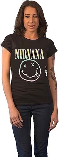 Nirvana T Shirt Sorbet Ray Smile Band Logo Nue offiziell Damen Boyfriend Fit S von Nirvana