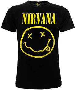 T-Shirt Nirvana Smile Original Erwachsene Jungen Kinder Offizielles Produkt Schwarz T-Shirt Rock, Schwarz , XL von Nirvana